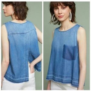 Anthropologie Cloth & Stone Chambray Split-back Sleeveless Top